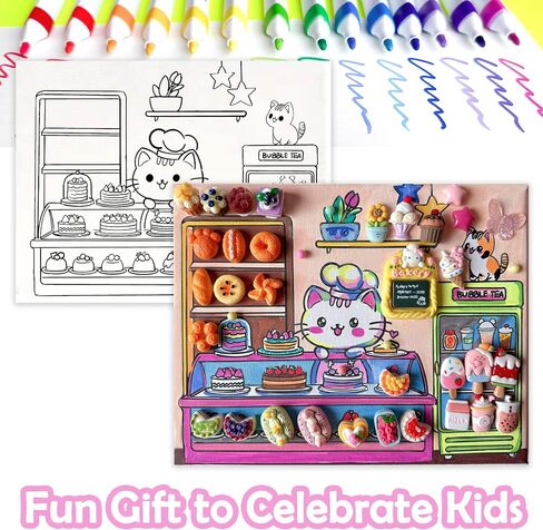 طلاء COOLORCAT قماش مرسوم مسبقًا لطيف Decoden 60+ مجموعة سحرية، 24 علامة أكريليك DlY لوازم فنية للفنون والحرف اليدوية للأطفال الذين تتراوح أعمارهم بين 6-12 عامًا هدية عيد ميلاد للفتيات والأولاد (حفلة عيد ميلاد) in Saudi Arabia