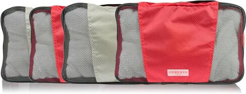Medium Packing Cubes for Travel - 4 Piece Luggage Organizer Cubes for Carry On Luggage Backpack and Carry On Suitcase with Unique Number and Color Coded System - Dual Zippers, Top Handle, Red and Grey in Saudi Arabia