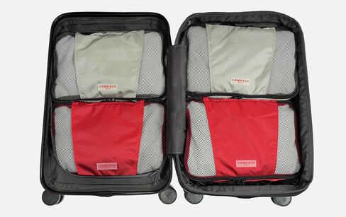 Medium Packing Cubes for Travel - 4 Piece Luggage Organizer Cubes for Carry On Luggage Backpack and Carry On Suitcase with Unique Number and Color Coded System - Dual Zippers, Top Handle, Red and Grey in Saudi Arabia