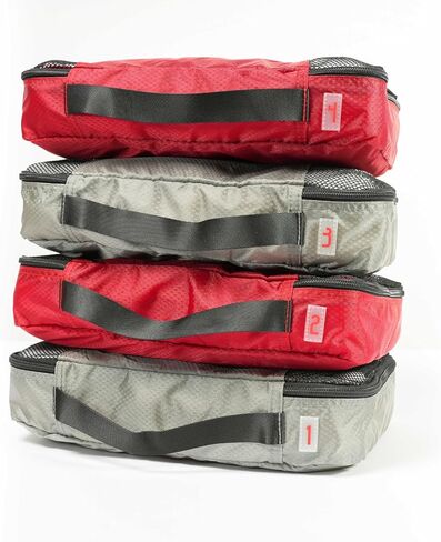 Medium Packing Cubes for Travel - 4 Piece Luggage Organizer Cubes for Carry On Luggage Backpack and Carry On Suitcase with Unique Number and Color Coded System - Dual Zippers, Top Handle, Red and Grey in Saudi Arabia