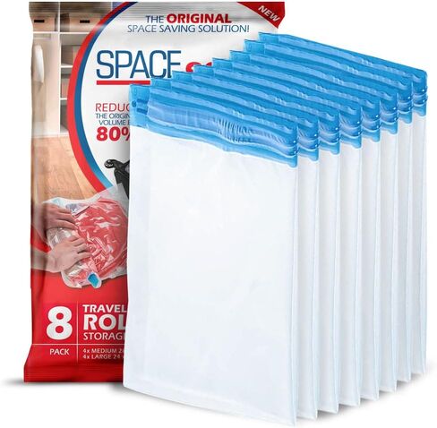 Spacesaver Premium Travel Roll-Up Storage Bags with Double-Zip Seal and Triple-Seal Turbo Valve, Get 80% More Storage - Space Saver Bags for Travel - Compression Bags for Travel (Travel 8 Pack) in Saudi Arabia