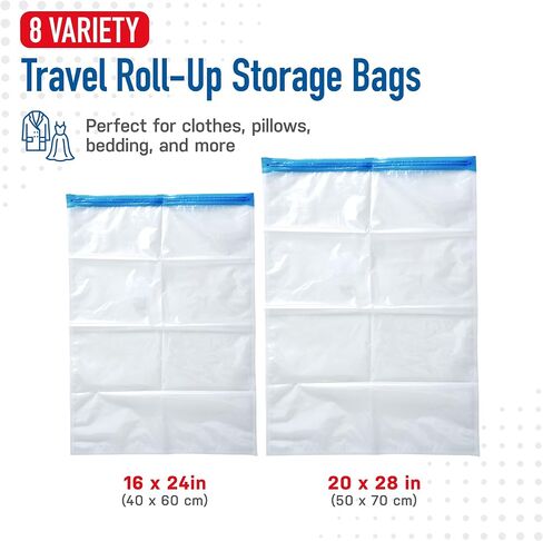 Spacesaver Premium Travel Roll-Up Storage Bags with Double-Zip Seal and Triple-Seal Turbo Valve, Get 80% More Storage - Space Saver Bags for Travel - Compression Bags for Travel (Travel 8 Pack) in Saudi Arabia