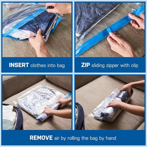 Spacesaver Premium Travel Roll-Up Storage Bags with Double-Zip Seal and Triple-Seal Turbo Valve, Get 80% More Storage - Space Saver Bags for Travel - Compression Bags for Travel (Travel 8 Pack) in Saudi Arabia