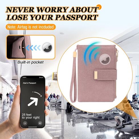 HUANLANG Passport Holder with Airtag for Women/Men, Airtag Passport Wallet for Travel Leather Passport Holder RFID Blocking,Travel Passport Walelt with Credit Card Holder in Saudi Arabia
