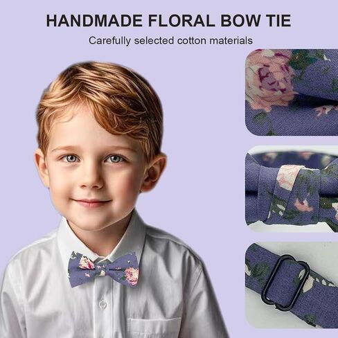 Cotton Bow Tie for Baby Boys, Floral Printed Adjustable Pre Tied Bowties for Mens Wedding Party in Kuwait