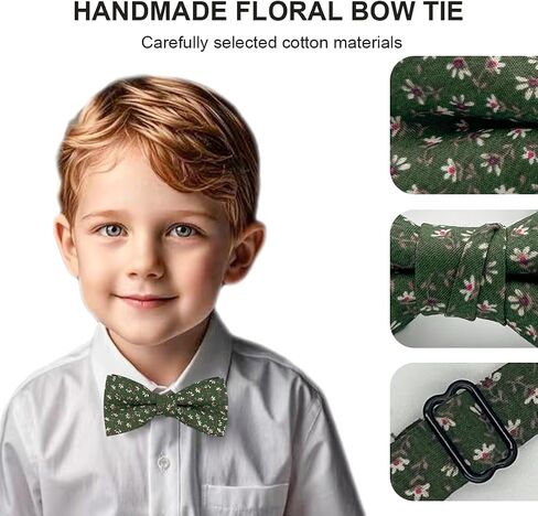 Cotton Bow Tie for Baby Boys, Floral Printed Adjustable Pre Tied Bowties for Mens Wedding Party in Kuwait
