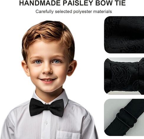 ربطات عنق بيزلي للرجال والأطفال، ربطات عنق كلاسيكية مربوطة مسبقًا قابلة للتعديل لحفلات الزفاف للرجال in Kuwait