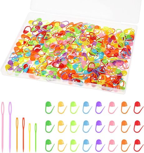 300 Pcs Colorful Knitting Markers Stitch Markers with 6 PCS Sewing Needles Knitting Crochet Locking Crochet Supplies Plastic Knitting Kit Crochet Accessories Stitch Needle Clip with Storage Case in Saudi Arabia