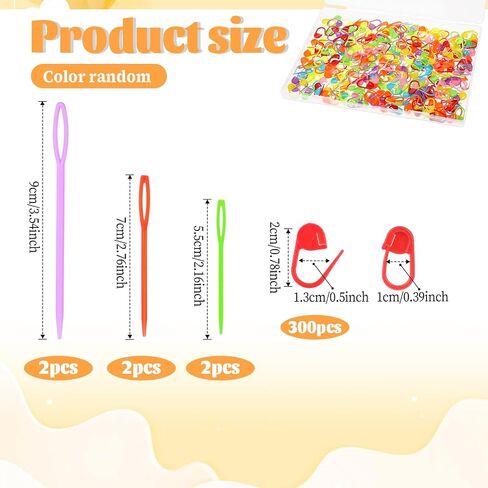 300 Pcs Colorful Knitting Markers Stitch Markers with 6 PCS Sewing Needles Knitting Crochet Locking Crochet Supplies Plastic Knitting Kit Crochet Accessories Stitch Needle Clip with Storage Case in Saudi Arabia