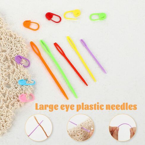 300 Pcs Colorful Knitting Markers Stitch Markers with 6 PCS Sewing Needles Knitting Crochet Locking Crochet Supplies Plastic Knitting Kit Crochet Accessories Stitch Needle Clip with Storage Case in Saudi Arabia