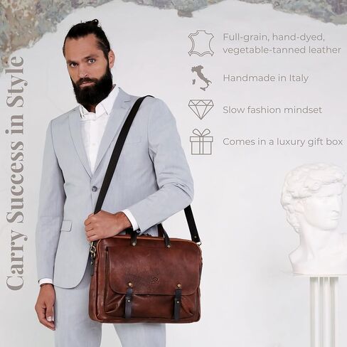 Time Resistance Leather Briefcase - Full Grain Leather Laptop Bag - Computer Bag - Business Bag in Saudi Arabia