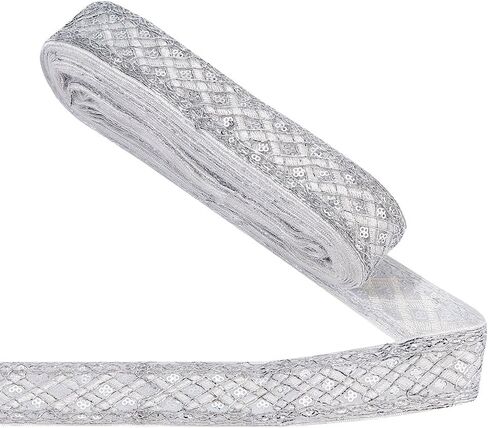 AHANDMAKER 10 Yards Embroidered Ribbon 1.6 inch Black Fabric Embroidered Trim Rhombus Pattern with Sequins Vintage Jacquard Woven Ribbon Embroidered Trim décor for Sewing in Saudi Arabia