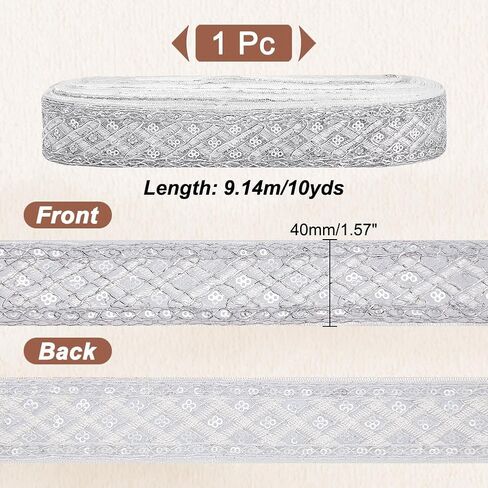 AHANDMAKER 10 Yards Embroidered Ribbon 1.6 inch Black Fabric Embroidered Trim Rhombus Pattern with Sequins Vintage Jacquard Woven Ribbon Embroidered Trim décor for Sewing in Saudi Arabia