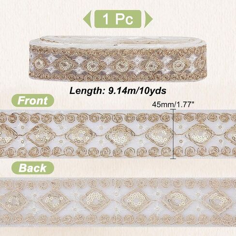 AHANDMAKER 10 Yards Embroidered Ribbon 1.6 inch Black Fabric Embroidered Trim Rhombus Pattern with Sequins Vintage Jacquard Woven Ribbon Embroidered Trim décor for Sewing in Saudi Arabia