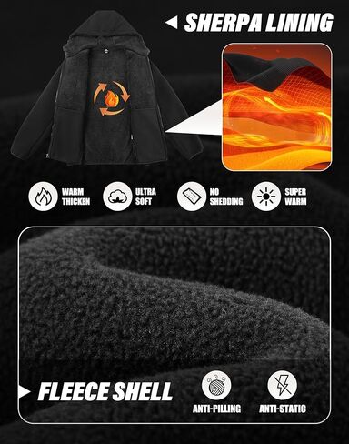 Pioneer Camp Men's Polar Fleece Jacket Sherpa Lined Warm Full Zip Up Hoodie Heavyweight Winter Jacket with Hood Outerwear in Kuwait