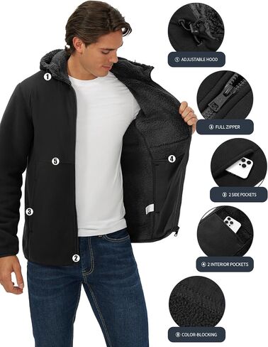 Pioneer Camp Men's Polar Fleece Jacket Sherpa Lined Warm Full Zip Up Hoodie Heavyweight Winter Jacket with Hood Outerwear in Kuwait