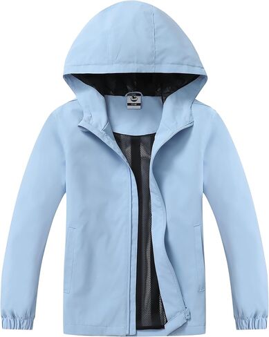 Girls Outdoor Lightweight Rain Jacket Kids Waterproof Breathable Mesh Lined Raincoat in Saudi Arabia