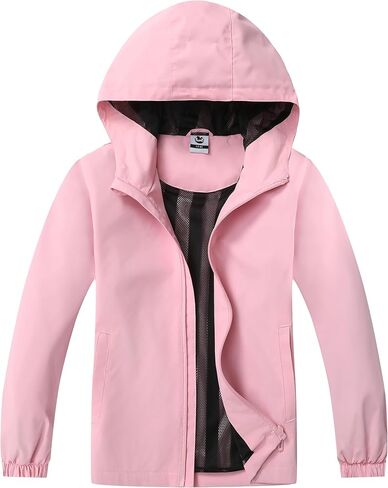 Girls Outdoor Lightweight Rain Jacket Kids Waterproof Breathable Mesh Lined Raincoat in Saudi Arabia
