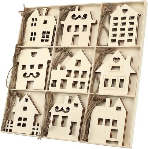 MACTING 30pcs Unfinished Wood Christmas Ornaments with Holes, Christmas Hanging Decorations for Kid's DIY Gift Craft Xmas Tree, 6 Shapes-Angel, Deer, Ball, Doll, Snowman, Tree in Saudi Arabia