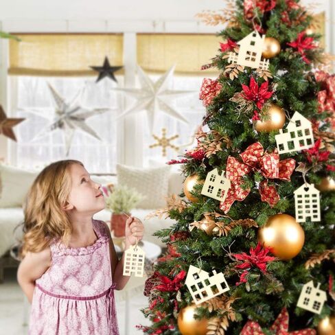 MACTING 30pcs Unfinished Wood Christmas Ornaments with Holes, Christmas Hanging Decorations for Kid's DIY Gift Craft Xmas Tree, 6 Shapes-Angel, Deer, Ball, Doll, Snowman, Tree in Saudi Arabia