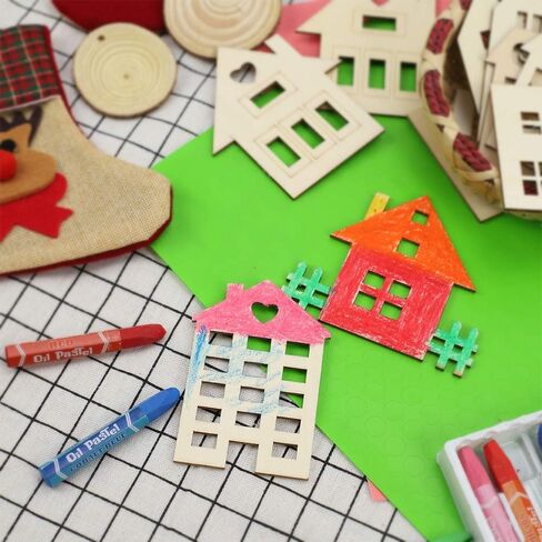 MACTING 30pcs Unfinished Wood Christmas Ornaments with Holes, Christmas Hanging Decorations for Kid's DIY Gift Craft Xmas Tree, 6 Shapes-Angel, Deer, Ball, Doll, Snowman, Tree in Saudi Arabia