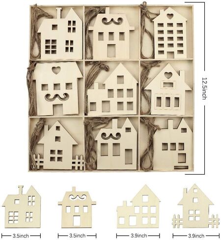 MACTING 30pcs Unfinished Wood Christmas Ornaments with Holes, Christmas Hanging Decorations for Kid's DIY Gift Craft Xmas Tree, 6 Shapes-Angel, Deer, Ball, Doll, Snowman, Tree in Saudi Arabia