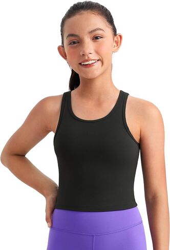 CRZ YOGA Girls Butterluxe Double Lined U Back Tank Tops Crop - Dance Yoga Athletic Casual Crew Neck Tight Kids Teen in Kuwait