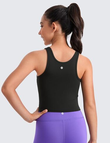 CRZ YOGA Girls Butterluxe Double Lined U Back Tank Tops Crop - Dance Yoga Athletic Casual Crew Neck Tight Kids Teen in Kuwait