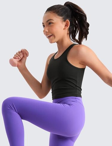 CRZ YOGA Girls Butterluxe Double Lined U Back Tank Tops Crop - Dance Yoga Athletic Casual Crew Neck Tight Kids Teen in Kuwait