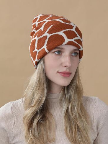 Camo Beanie Hat for Men Women Giraffe Cow Print Leopard Cheetah Print Gifts Knit Hat Funny Animal Themed Stuff Lover Gifts in Saudi Arabia