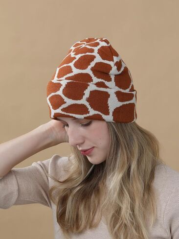 Camo Beanie Hat for Men Women Giraffe Cow Print Leopard Cheetah Print Gifts Knit Hat Funny Animal Themed Stuff Lover Gifts in Saudi Arabia