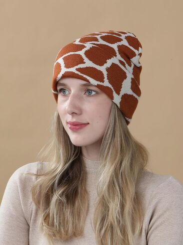 Camo Beanie Hat for Men Women Giraffe Cow Print Leopard Cheetah Print Gifts Knit Hat Funny Animal Themed Stuff Lover Gifts in Saudi Arabia