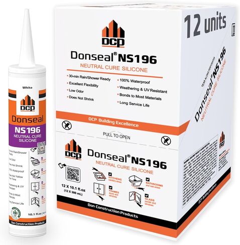 مانع تسرب السيليكون DCP Donseal NS196 - أنبوب سيليكون 100٪ لجميع الظروف - مقاوم للماء للحمام والمطبخ والدش والخارج - سيليكون لحوض الاستحمام والنافذة - 10.1 أونصة سائلة. - أبيض in Kuwait