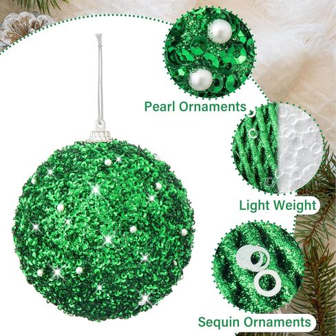 6pcs 3.94" Christmas Ball Ornaments Glitter Sequin Foam Ball Shatterproof Christmas Tree Decorations Xmas Hanging Balls Set for Wedding Party Holiday Decorations(Champagne Gold, 6pc-10cm) in Kuwait