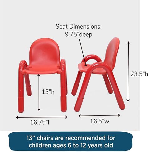 كرسي أطفال Angeles Baseline مقاس 13 بوصة، لون Candy Apple Red، عبوتان، حل جلوس مريح قابل للتكديس للفصول الدراسية والمدارس المنزلية in Kuwait