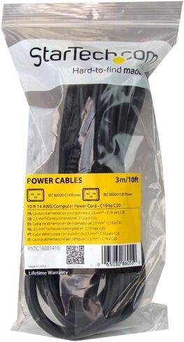 StarTech.com 6ft (1.8m) Heavy Duty Extension Cord, IEC 320 C19 to IEC 320 C20 Black Extension Cord, 15A 250V, 14AWG, Heavy Gauge Extension Cable, Heavy Duty AC Power Cord, UL Listed (PXTC19C20146) in Kuwait