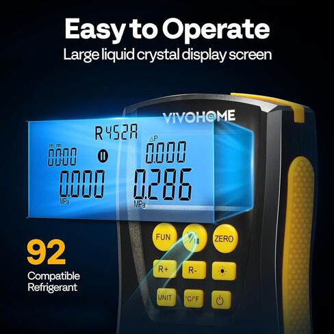 VIVOHOME Refrigeration Digital AC Manifold Gauge Set HVAC with 2 Wired Temperature Clamp Probes Refrigerant Hoses, AC Recharge Kit with superheat and subcooling in Saudi Arabia