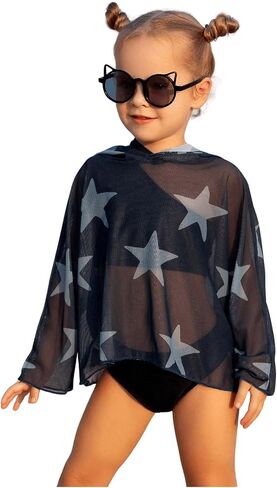 SweatyRocks Girl's Graphic Print Long Sleeve Hooded Cover Up Bathing Suit Beach Shirt Tops in Saudi Arabia
