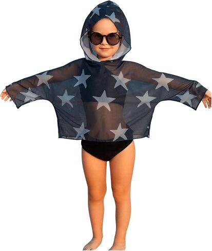 SweatyRocks Girl's Graphic Print Long Sleeve Hooded Cover Up Bathing Suit Beach Shirt Tops in Saudi Arabia
