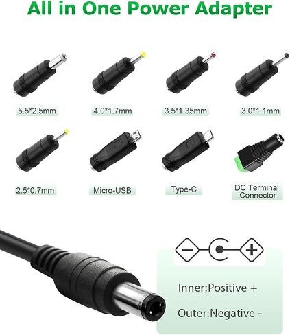 Arkare 15V 1A DC Power Supply Adapter 15W AC/DC Charger AC 100V-240V to DC 15 Volt 1Amp 1000mA 800mA 500mA 100mA Replacement Power Cord for Monitor Wireless Router Security Audio Video with 8TIPS in Kuwait