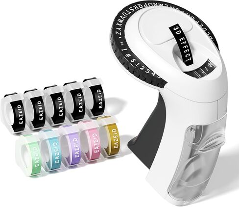Embossing Label Maker Machine with-Tape, Retro Embossed Label Maker Handheld, Vintage Emboss Labeler with 10 Rolls Macaroon Embossing Label Tapes for Home Kitchen Office School Kids in Kuwait