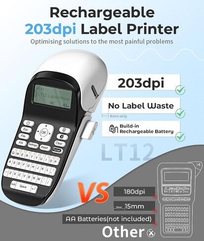 Phomemo LT12 Label Maker, Label Maker Machine with Tape, Portable Bluetooth Label Maker Handheld Labeler with QWERTY Keyboard, Large Display and Built-in Memory for Home Office Organization in Kuwait