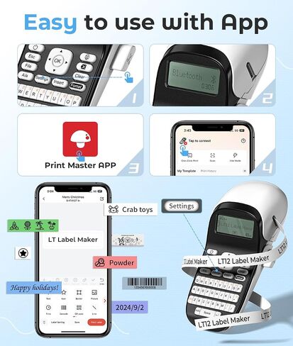 Phomemo LT12 Label Maker, Label Maker Machine with Tape, Portable Bluetooth Label Maker Handheld Labeler with QWERTY Keyboard, Large Display and Built-in Memory for Home Office Organization in Kuwait
