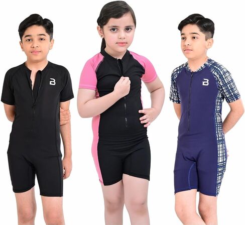Kids Short Sleeve Rash Guard Zipper Front One Piece Swim Suit UPF 50+ Water Sport Quick Dry Bathing Suit in Saudi Arabia