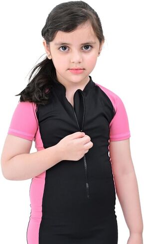 Kids Short Sleeve Rash Guard Zipper Front One Piece Swim Suit UPF 50+ Water Sport Quick Dry Bathing Suit in Saudi Arabia