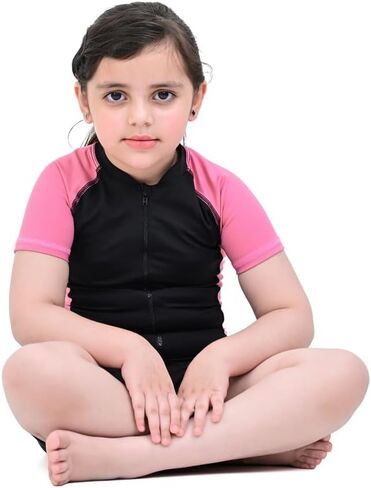 Kids Short Sleeve Rash Guard Zipper Front One Piece Swim Suit UPF 50+ Water Sport Quick Dry Bathing Suit in Saudi Arabia