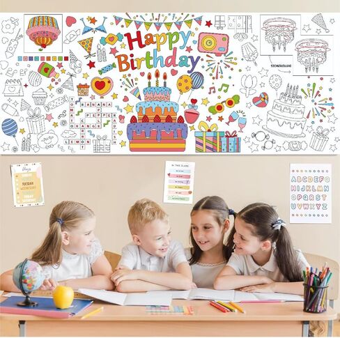 30 x 72 Inch Back to School Giant Coloring Poster Tablecloth,Back to School Supplies for Kids Happy Birthday,4th of July,Halloween,Thanksgiving,Christmas for Boys Girls (Back to School) in Saudi Arabia