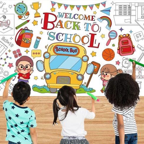 30 x 72 Inch Back to School Giant Coloring Poster Tablecloth,Back to School Supplies for Kids Happy Birthday,4th of July,Halloween,Thanksgiving,Christmas for Boys Girls (Back to School) in Saudi Arabia