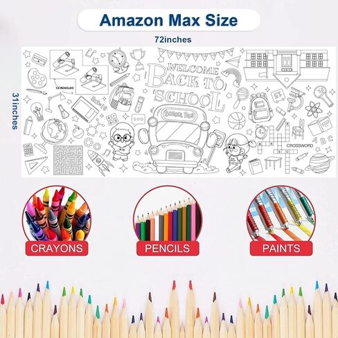 30 x 72 Inch Back to School Giant Coloring Poster Tablecloth,Back to School Supplies for Kids Happy Birthday,4th of July,Halloween,Thanksgiving,Christmas for Boys Girls (Back to School) in Saudi Arabia