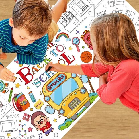 30 x 72 Inch Back to School Giant Coloring Poster Tablecloth,Back to School Supplies for Kids Happy Birthday,4th of July,Halloween,Thanksgiving,Christmas for Boys Girls (Back to School) in Saudi Arabia